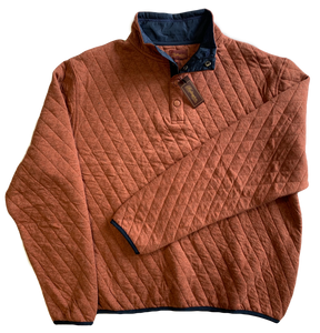 Rust Quilted Button Mock Sweatshirt