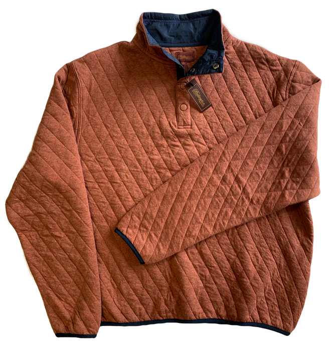 Rust Quilted Button Mock Sweatshirt