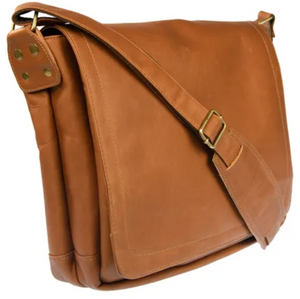 FOLD-OVER LEATHER MESSENGER BAG