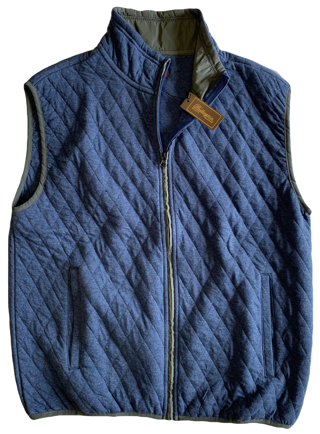 Blue Quilted Zip Mock Vest