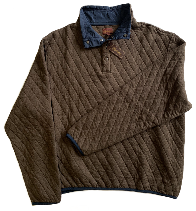 Brown Quilted Button Mock Sweatshirt