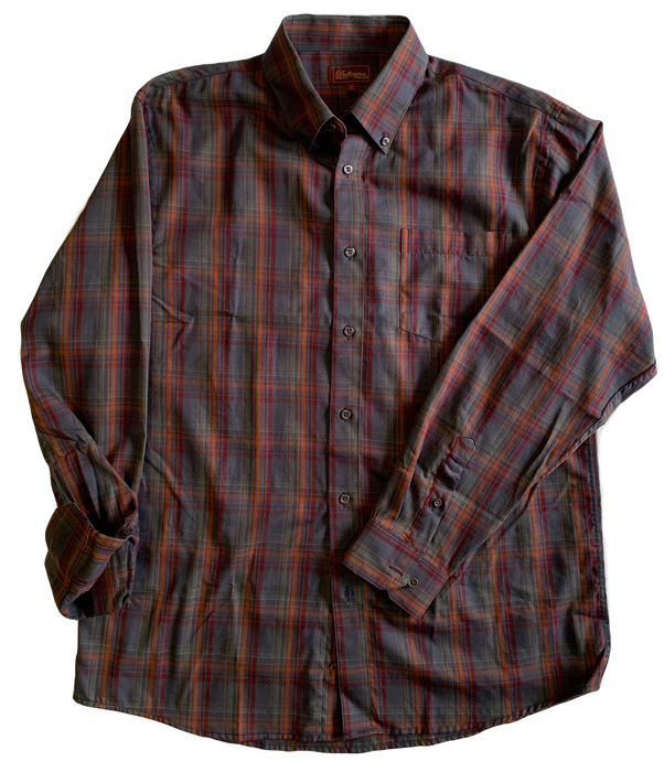 Burgundy/Orange/Grey Plaid Long-Sleeve Shirt