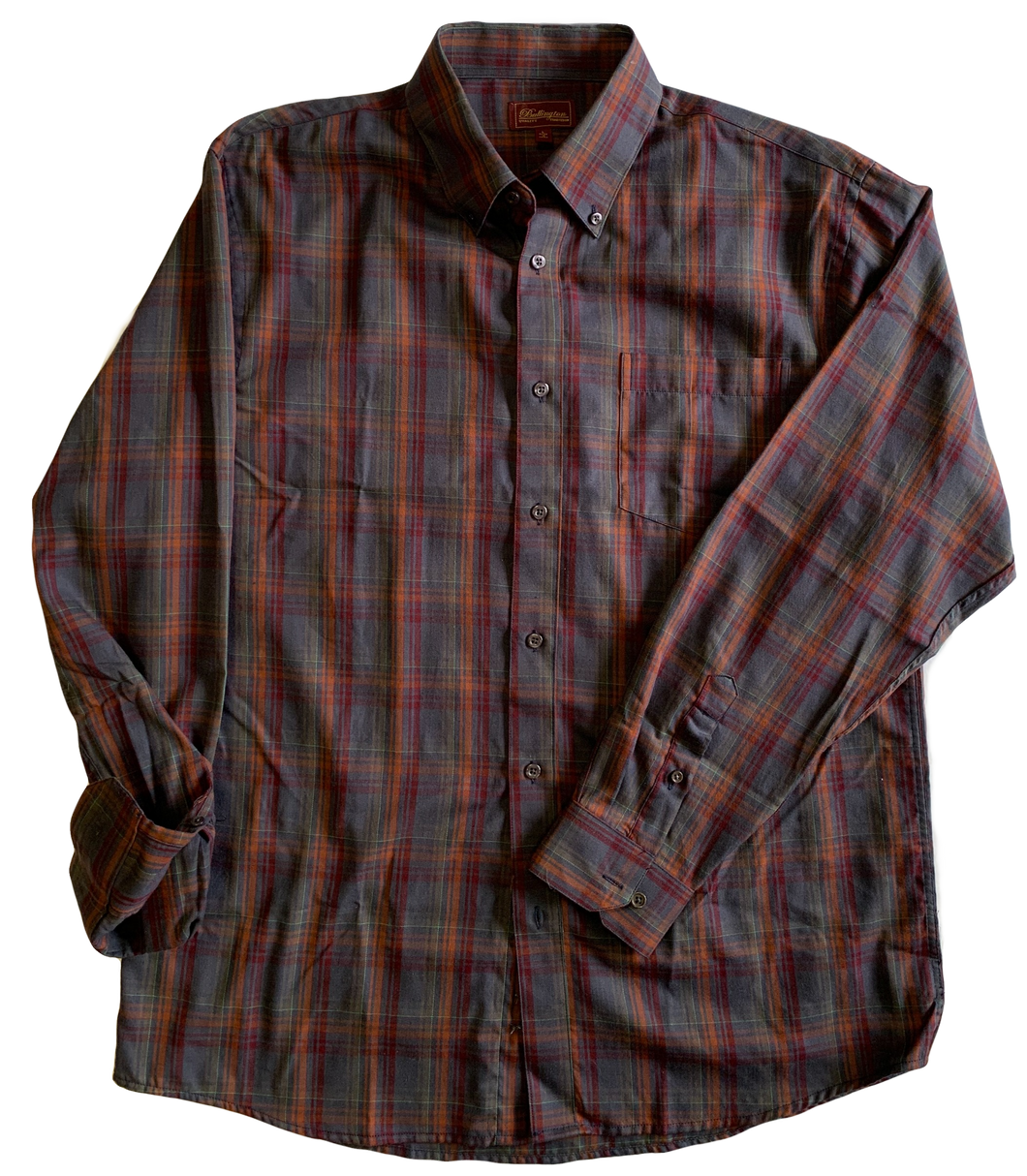 Burgundy/Orange/Grey Plaid Long-Sleeve Shirt