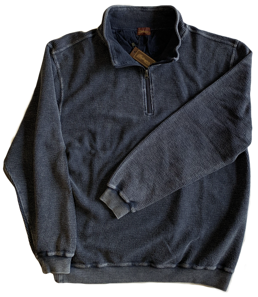 Navy Washed Cord Zip Mock